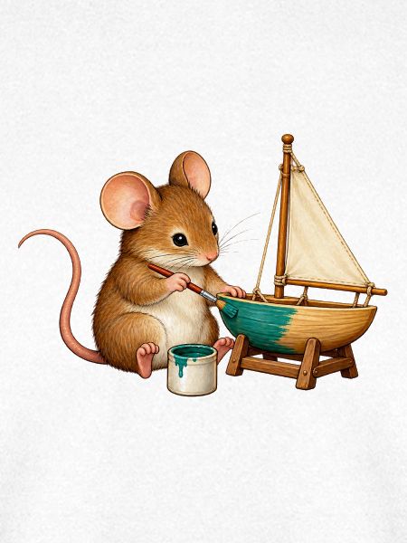 Maus baut ein Modellsegelboot