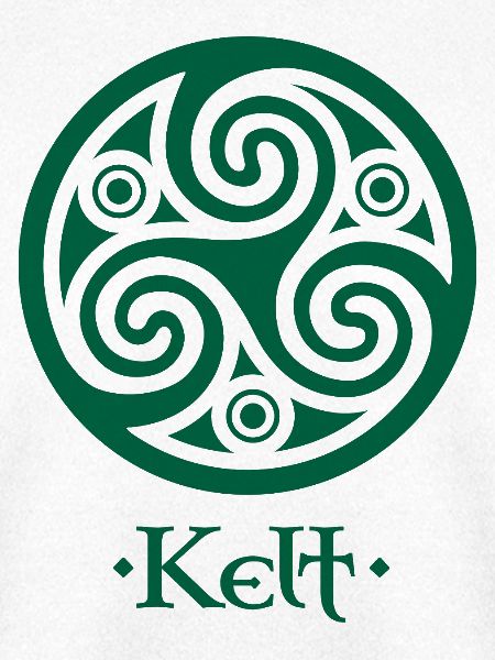 Grünes Triskelion und Schild Kelt