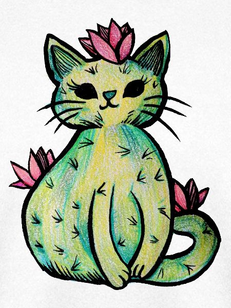 Pastell-Blumenkatzen-Skizze