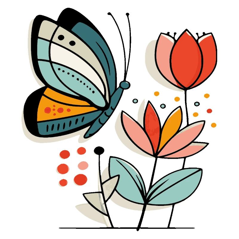 Schmetterling fliegt zu Blüten