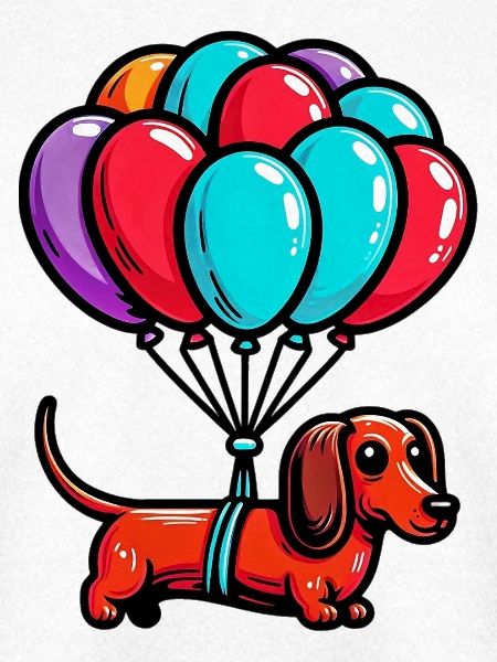 Dackelhund mit Luftballons