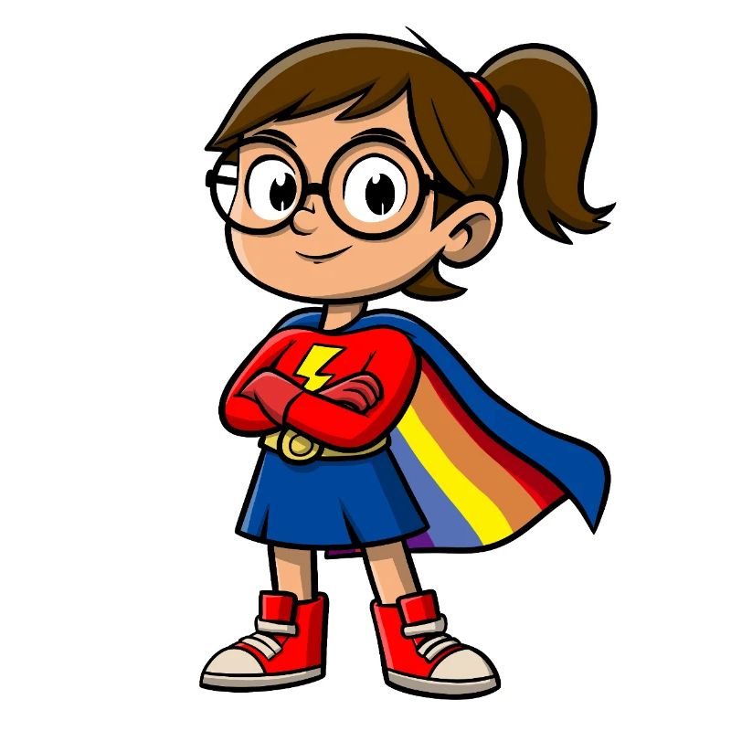 Kleine Superheldin mit Brille