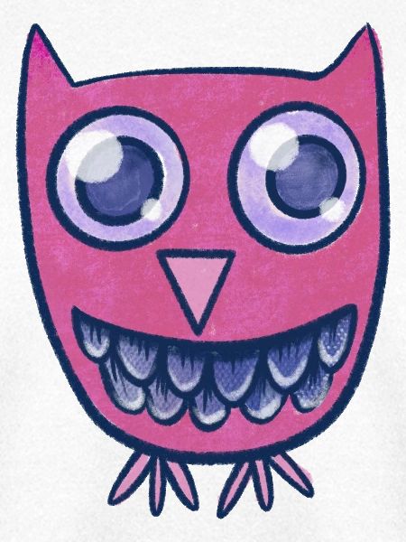 Pink Owl Grin Cartoon-Monster