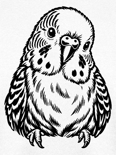 Wellensittich – Schwarz Weiß Vogelporträt