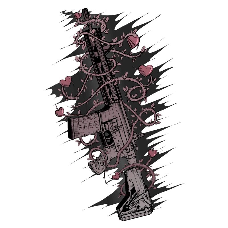 Sturmgewehr mit Rosenherzen