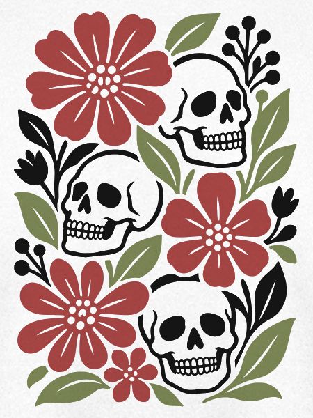 Floral Skull Retro Herbstästhetik