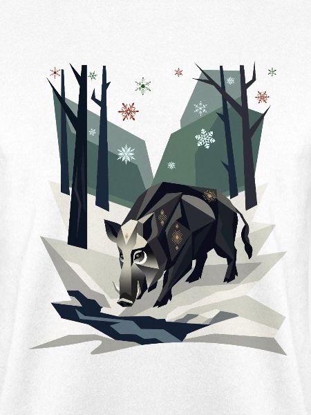 Wildschwein im Low-Poly-Winterwald