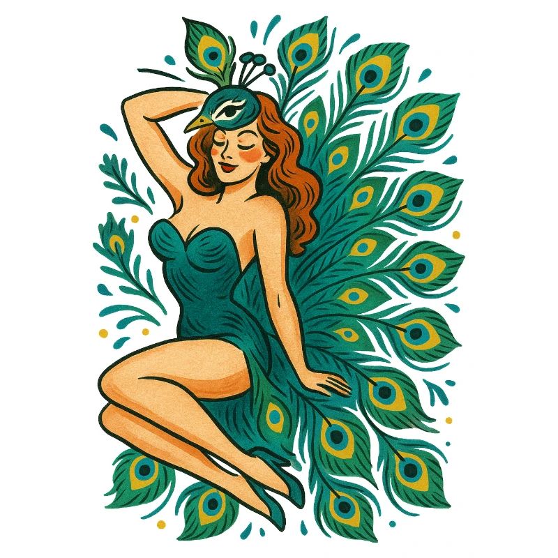 Peacock Goddess in Teal Feathers