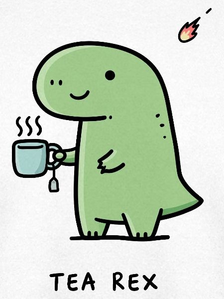 Kleiner Dino mit Kaffee
