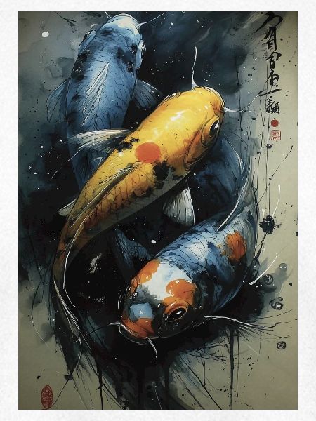 Koi Aquarell Blau und Gold