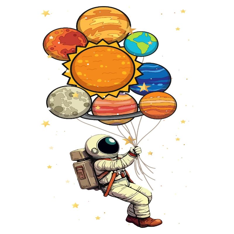 Astronaut Mit Planeten Luftballons Weltall
