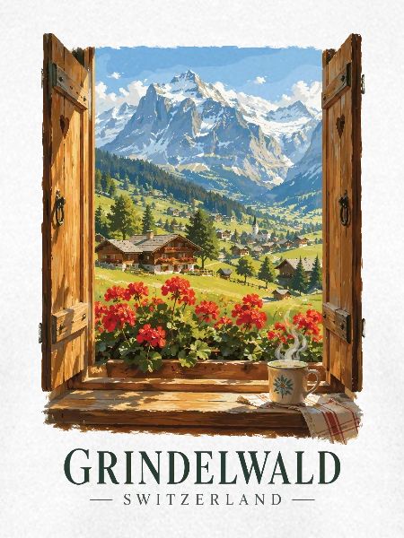 Fensteransicht der Schweizer Alpen Grindelwald
