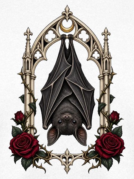 Fledermaus im Spitzbogen – Gothic Art