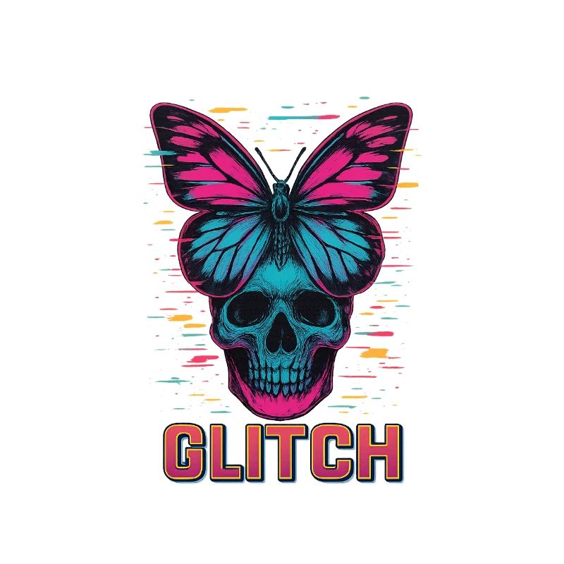 Neon Skull mit Schmetterling Design