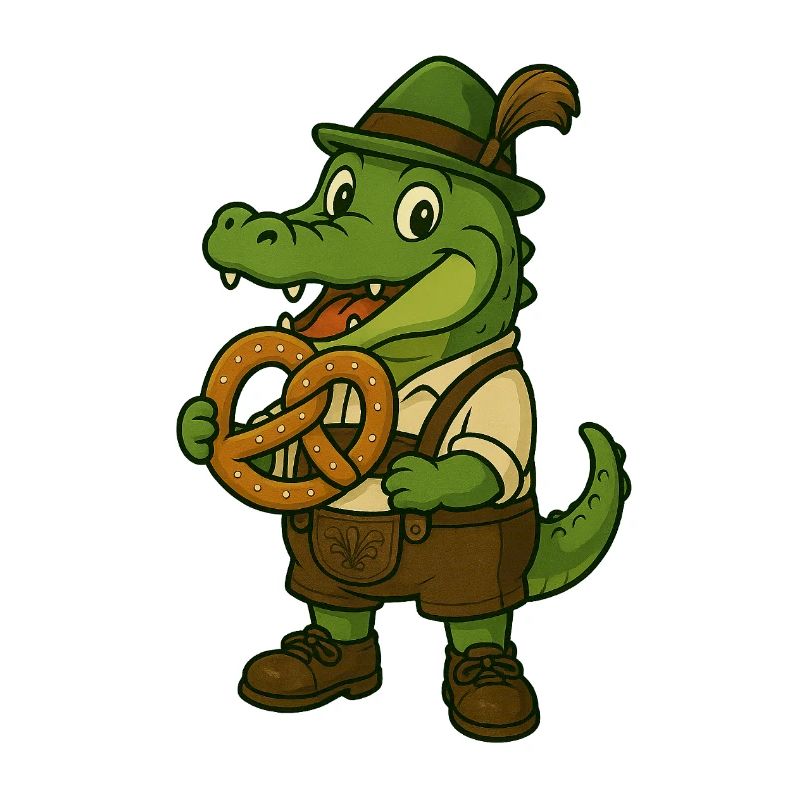 Crocodile in Tracht mit Breze
