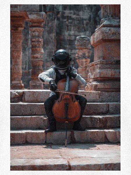 Kosmischer Astronaut spielt Cello