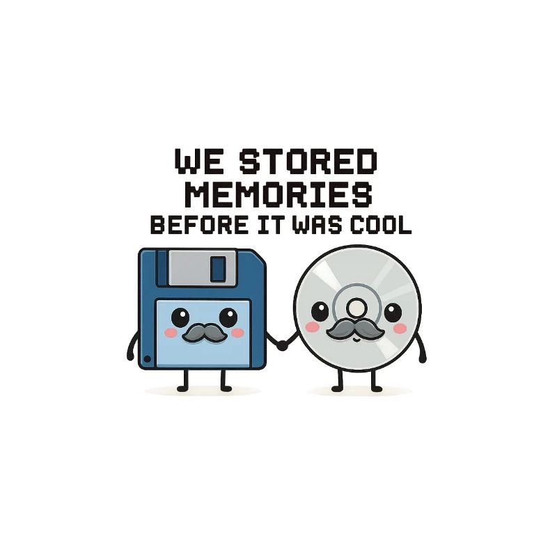 Kawaii Oldschool Tech – Diskette & CD Cartoon