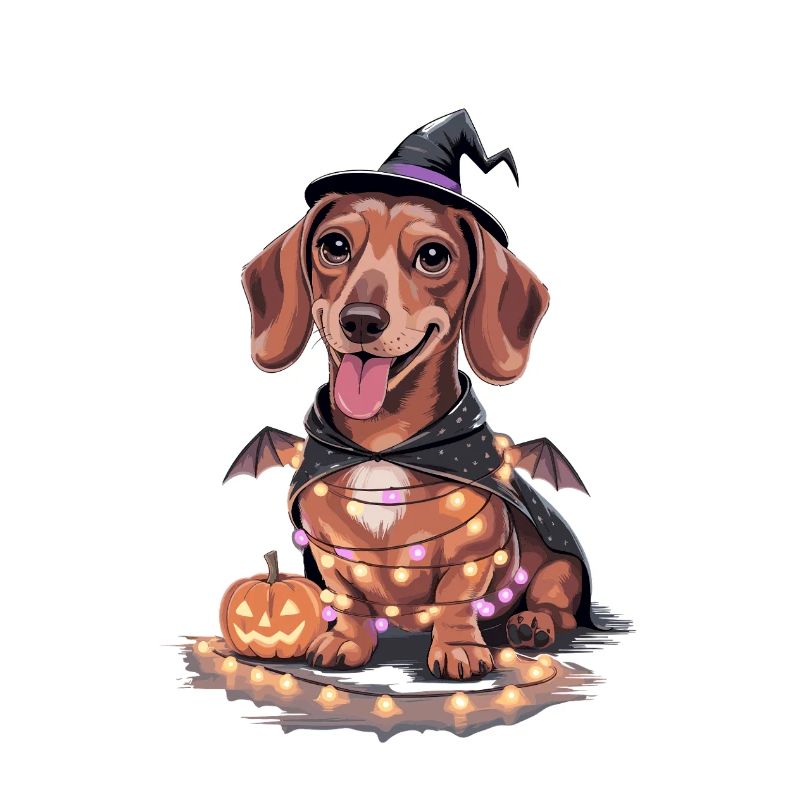 Teckel effrayant d'Halloween avec un chapeau de sorcier