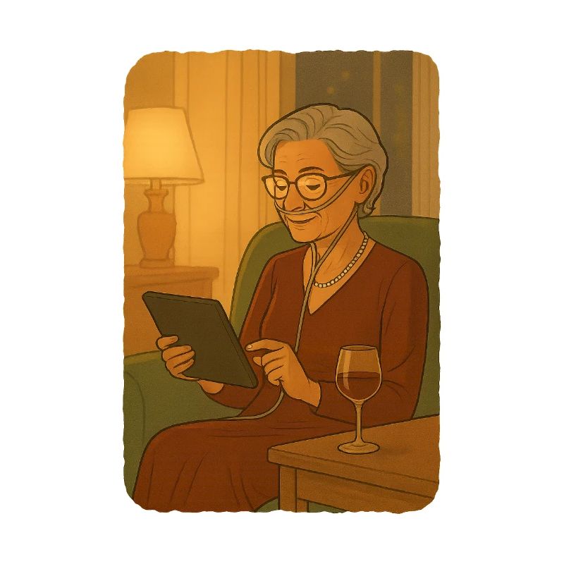 Seniorin mit Tablet im Wohnzimmer