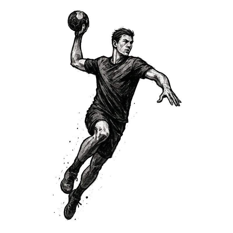Dynamic handball player in black illustration