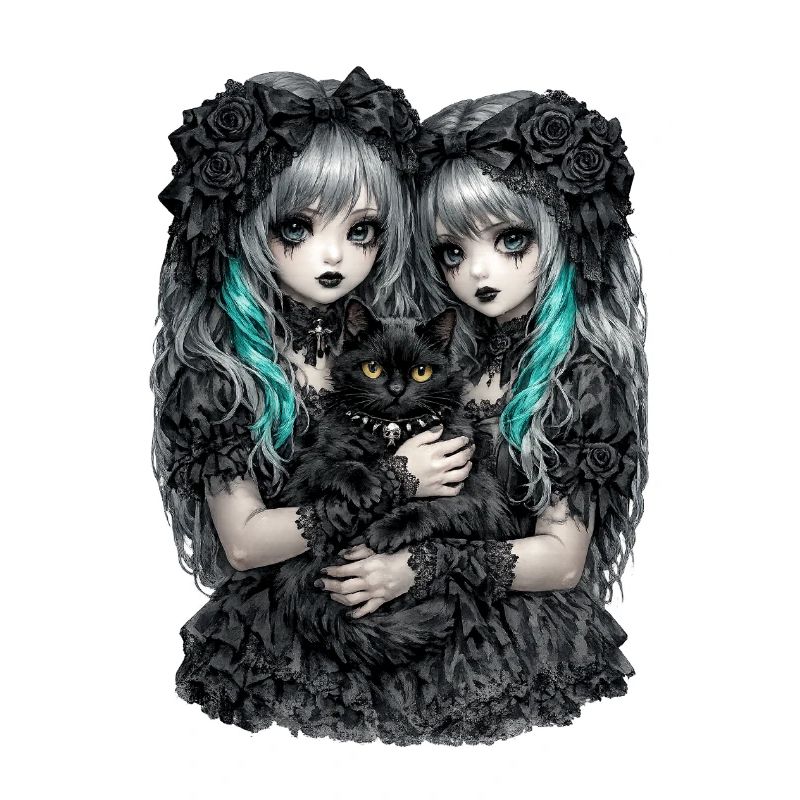 Gothic Zwillinge und schwarze Katze