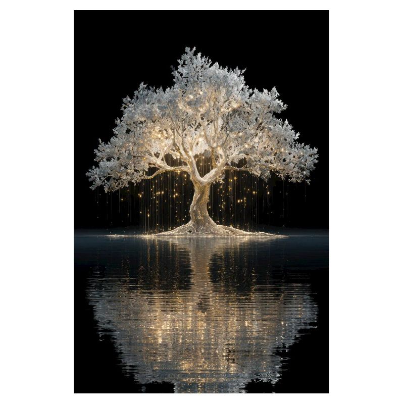 Leuchtender goldener Baum am Wasser