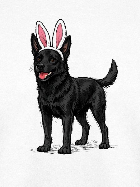 Dunkler Hund mit Hasenohren