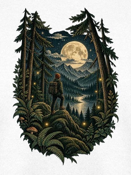 Mondlicht Waldwanderer im Nachtwald