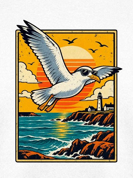 Retro-Möwe bei Sonnenuntergang