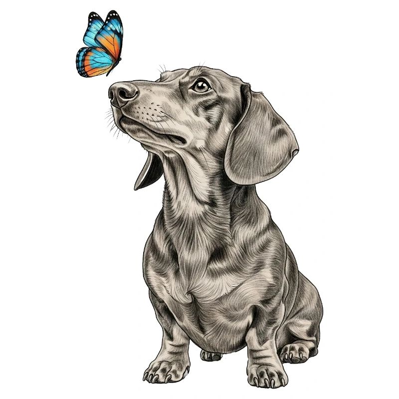 Teckel avec motif papillon Éventails de chien Vintage