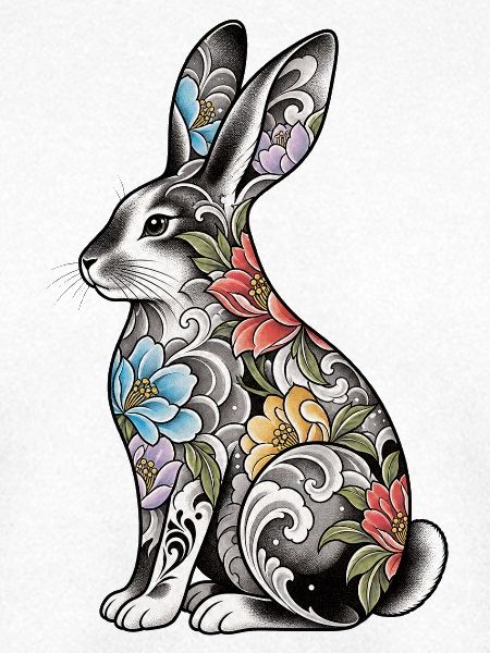 Florales Tattoo-Häschenmotiv