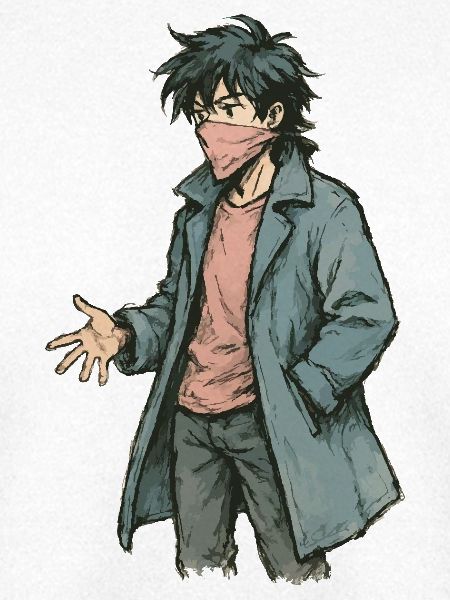 Maskierter Manga-Rebell im Trenchcoat