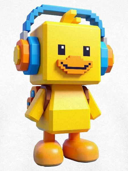 Voxelente mit Kopfhörern
