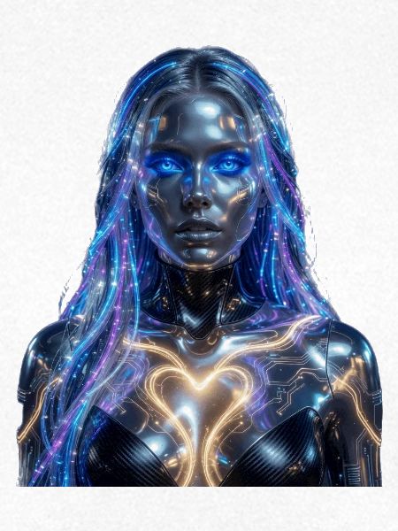 Neon-Cyborg mit erleuchtetem Herzen