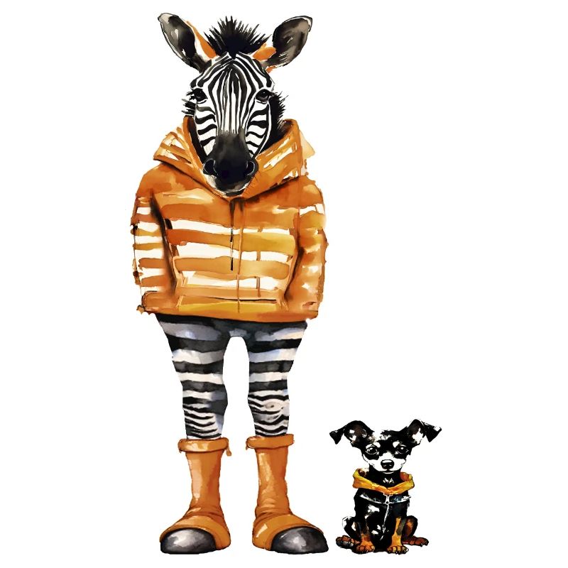 Zebra im orangen Parka