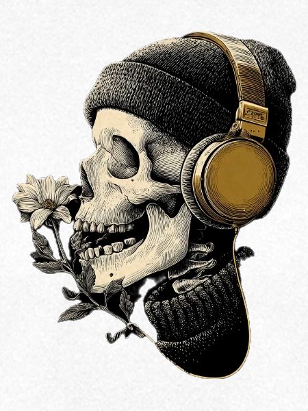 Kopfhörer-Skull mit Blume