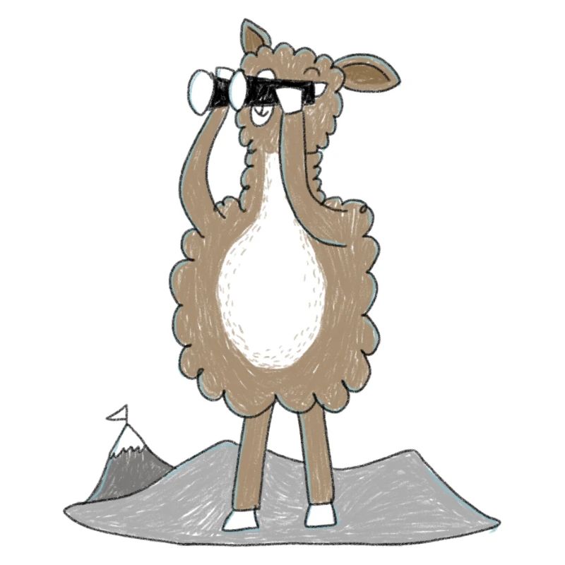 Lama mit Fernglas