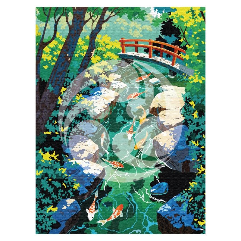 Japanische Koi-Flusslandschaft mit Kamon-Design