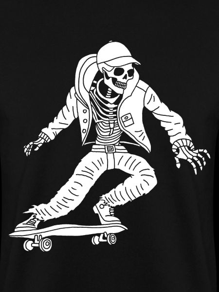Weißes Skelett auf Skateboard