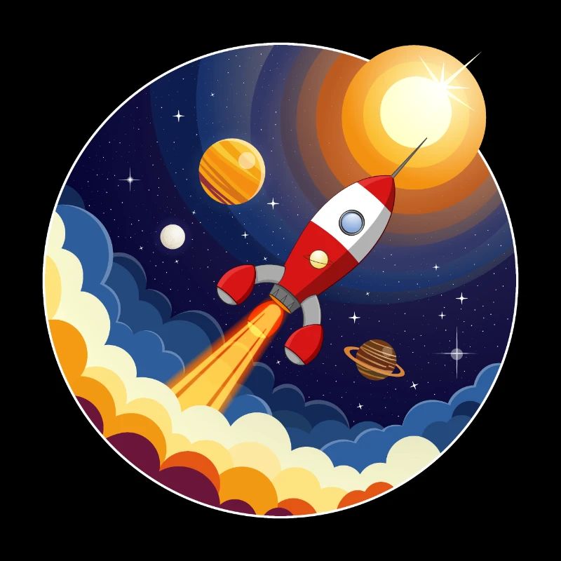 Colorful image of a rocket in space