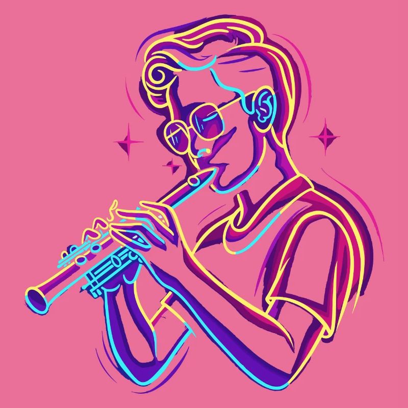 Flöte Junge Grafik Synthwave