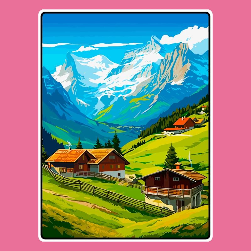 Alpines Bergdorf-Szene