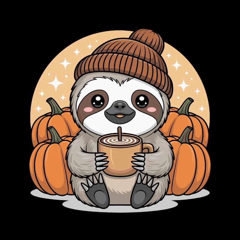 Cuddly Sloth with Pumpkins Autumn