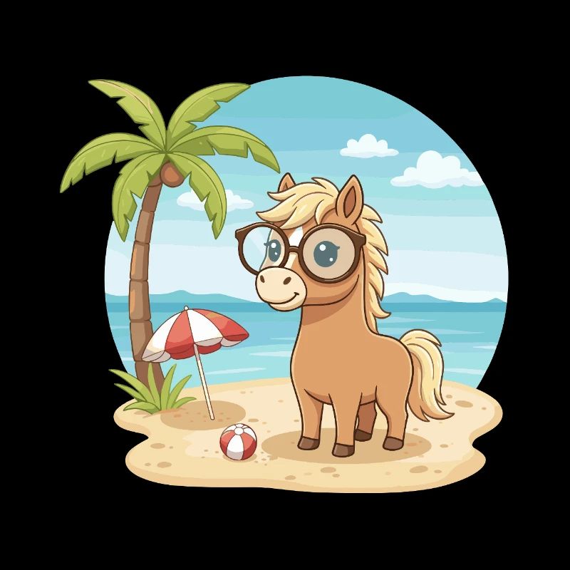 Süßes Pferd mit Brille Strandsommerurlaub