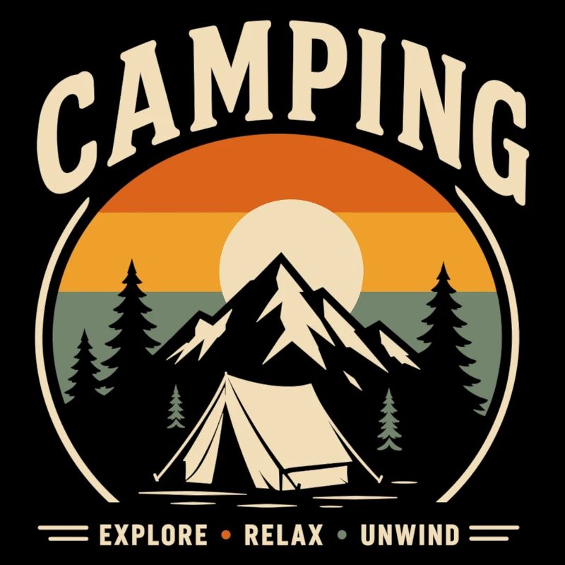 Camping Retro Sonnenuntergang Zeltlandschaft