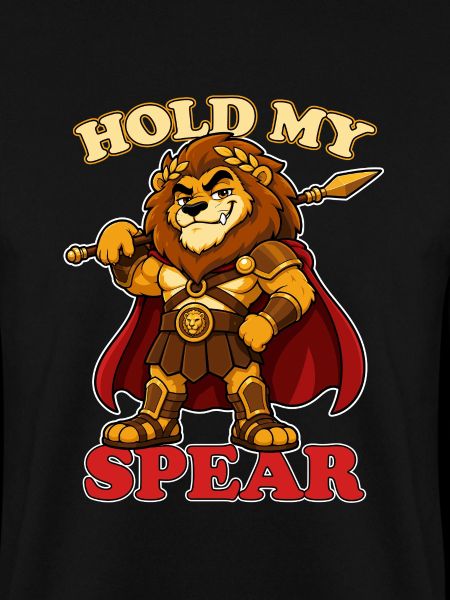 Hold My Spear Lustiges Löwen-Maskottchen