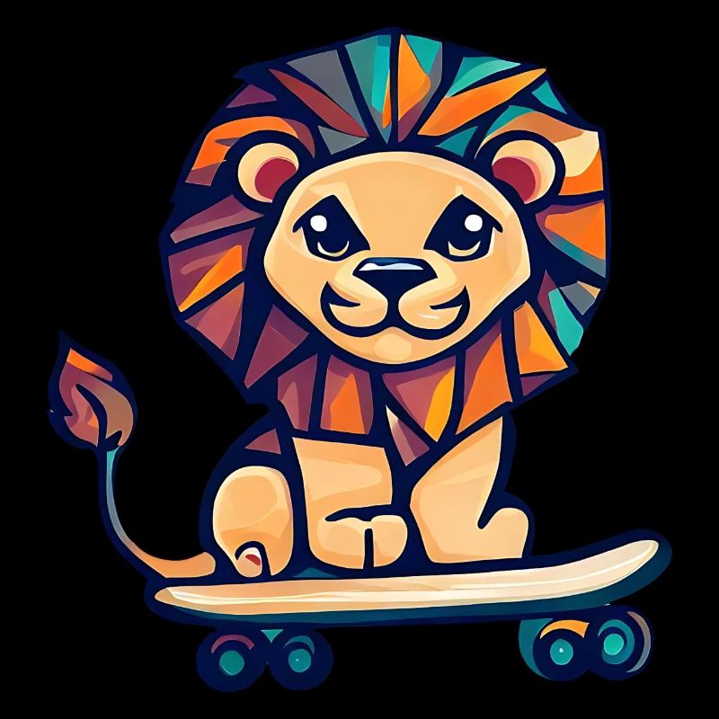 Kubistischer Löwe auf Skateboard