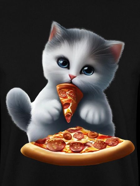 Cat eats pizza