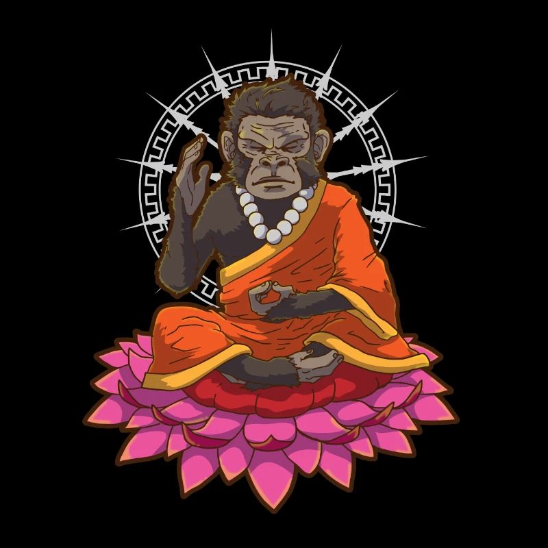 Monkey meditating monk lotus flower gift