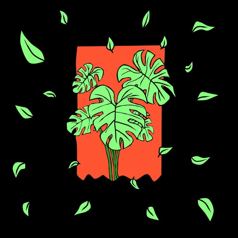 green leaves red background